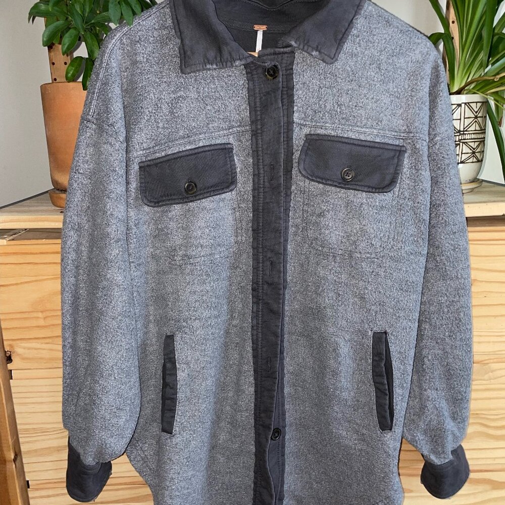 Free People Gray Button Down Flannel ~ Sz S